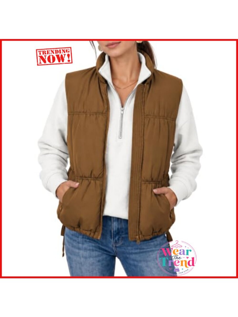 Cropped Puffer Vest Lightweight Quilted Zip Fall Winter Layering Coat